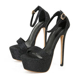 Model Catwalk Glamorous Sequin Platform Heels for Women - Open Toe Party & Club Shoes 3