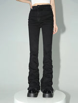 REDDACHiC Black Ruched Flare Jeans Women Solid Stretch Bootcut Stacked Pants High Rise Trousers Harajuku Goth Grunge Y2k Clothes 2