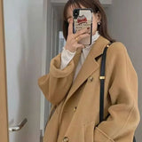 Double Breasted Soft Warm Coat Fashionable Women's Winter Wool Lapel Casual Windbreaker Lazy Street Style
