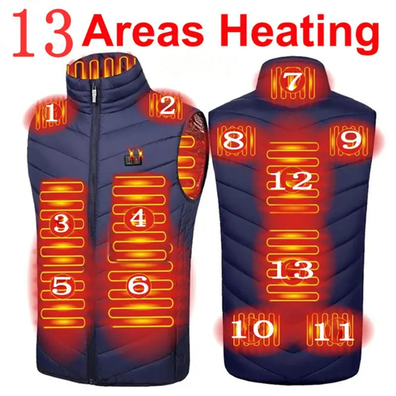 Men USB Infrared 17 Heating Areas Vest Jacket Men Winter Electric Heated Vest Waistcoat For Sports Hiking Oversized 5XL 6