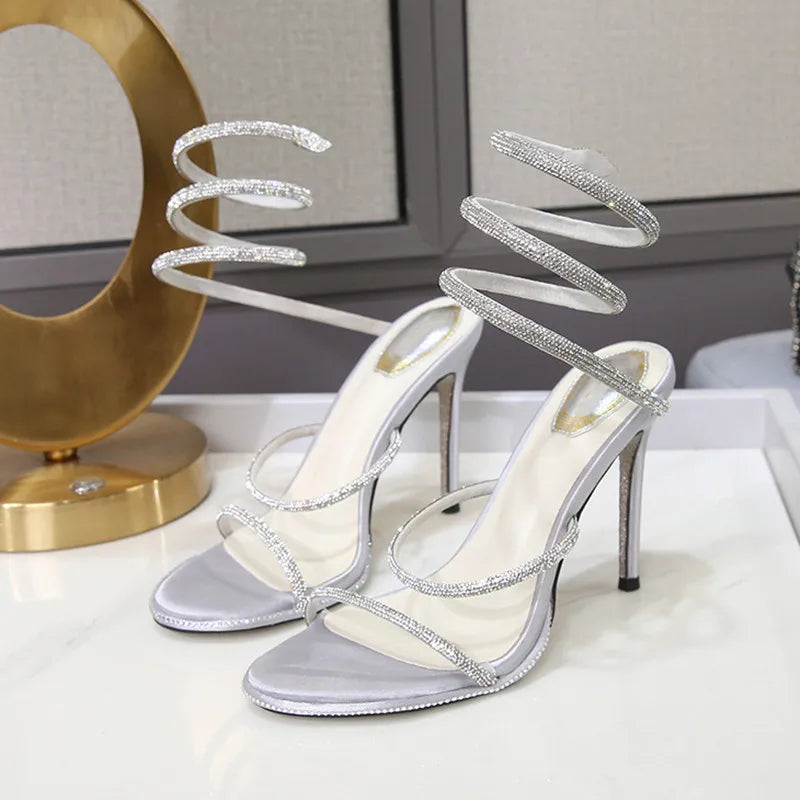 Elegant Snake Twine Around Crystal High Heel Sandals | Women Summer Fashion 2