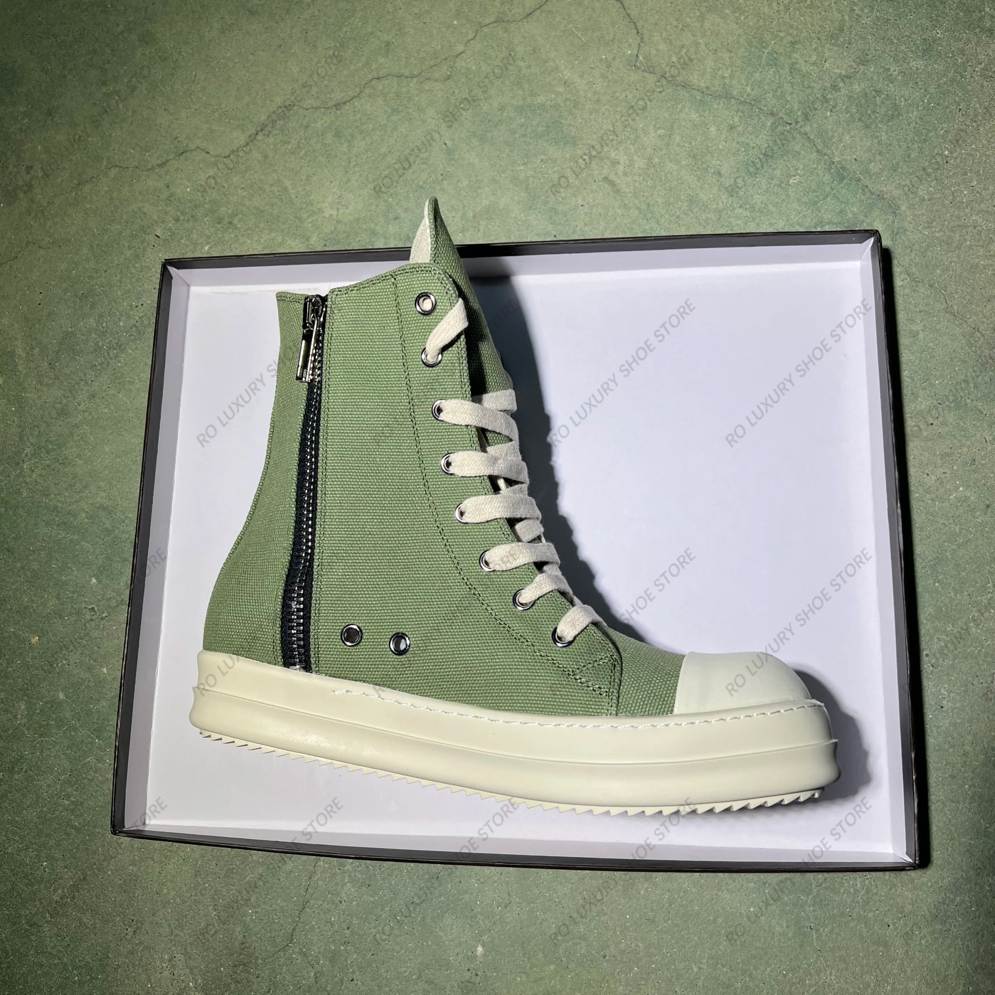 Brand Casual High Top Army-Green Canvas Designer Men Shoe Roman New Fashion Quality Making Street Platform Luxury Women Sneaker 5