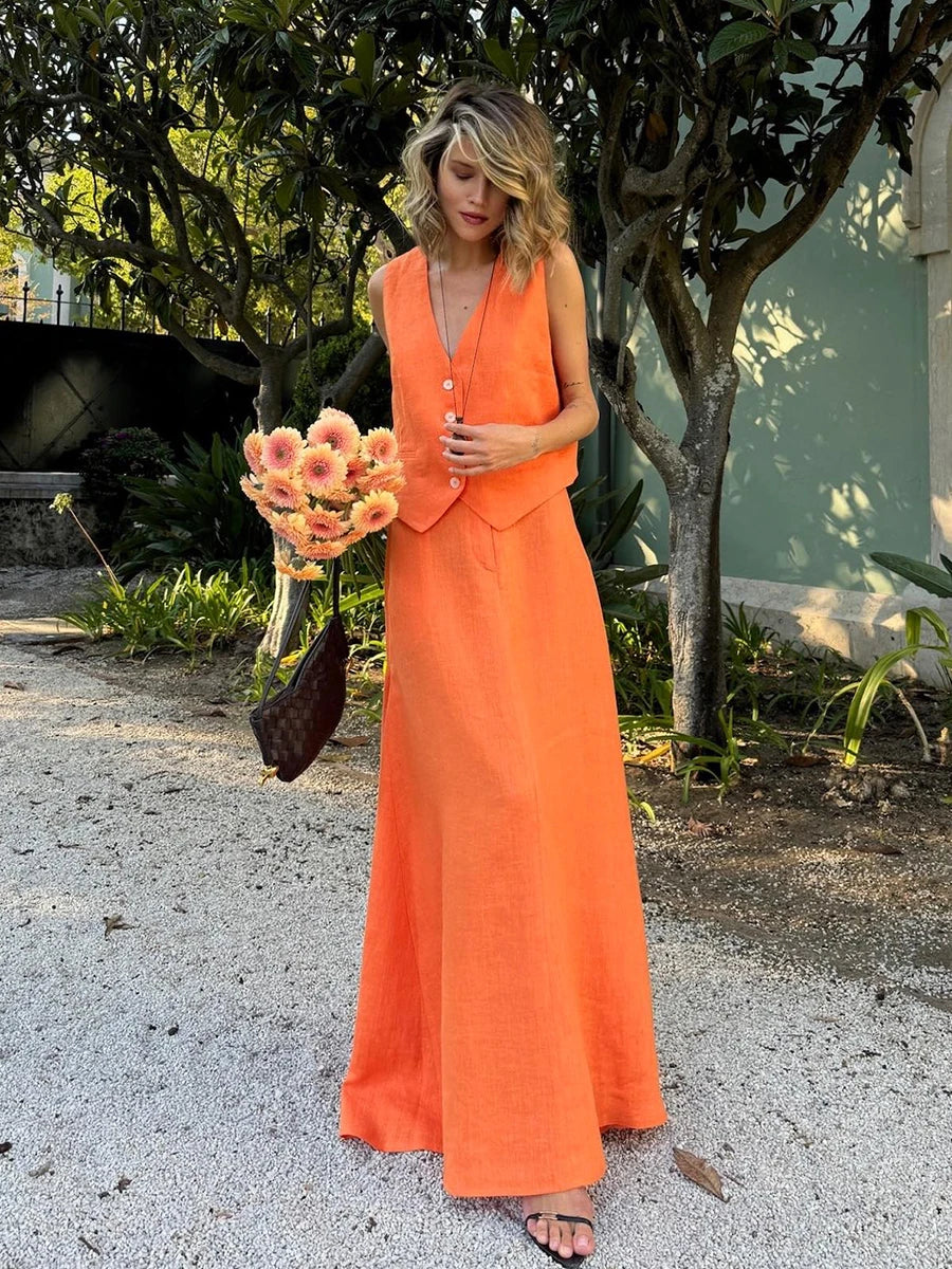 Bronladies Womem's Chic Vest Skirt Suit 2-Piece Set Summer New Female Sleeveless Top Fashionable Office Ladies Loose Outfits 3