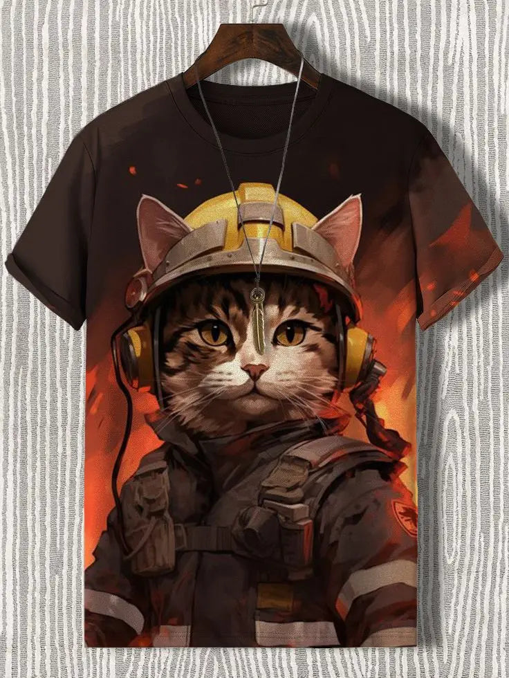 3D Printed Samurai Cat T-Shirt | Japanese Inspired Men's Tee