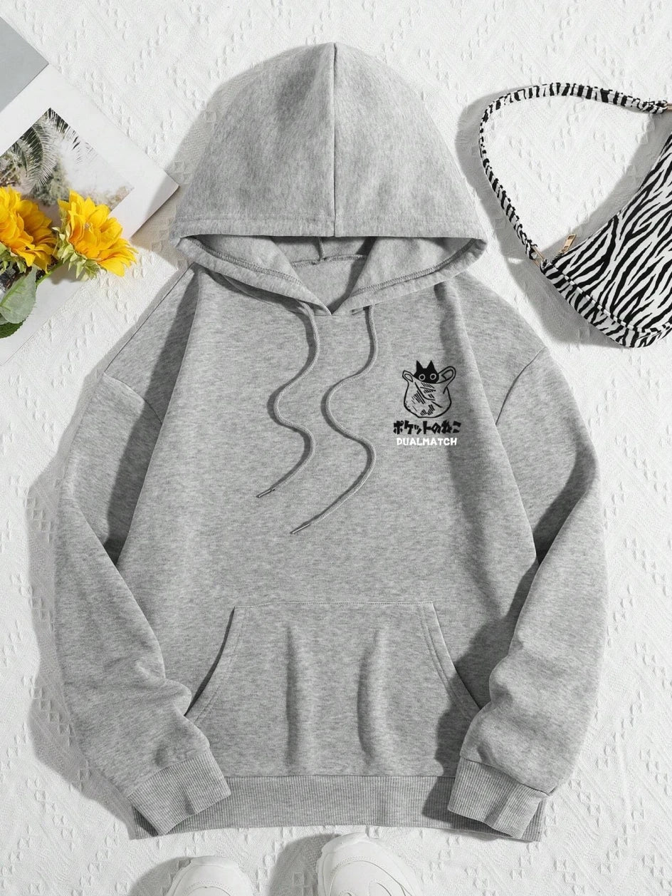 Cute Cat Cartoon Printed Sweatshirt Women Harajuku Casual Loose Hooded Fashion Soft Pocket Hoodies Autumn Warm Female Clothes 4