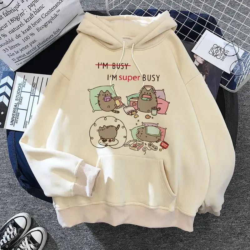 Women's cat hooded sweatshirt 2024 cartoon costume Korean Harajuku Kawai style oversized 5