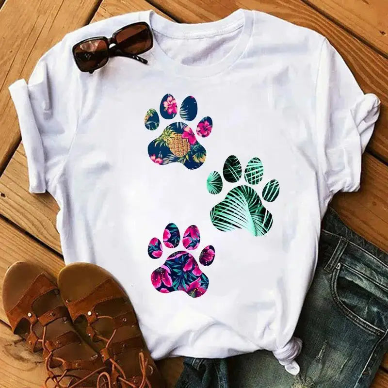 Unisex Colorful Heart & Paw Print T-Shirt