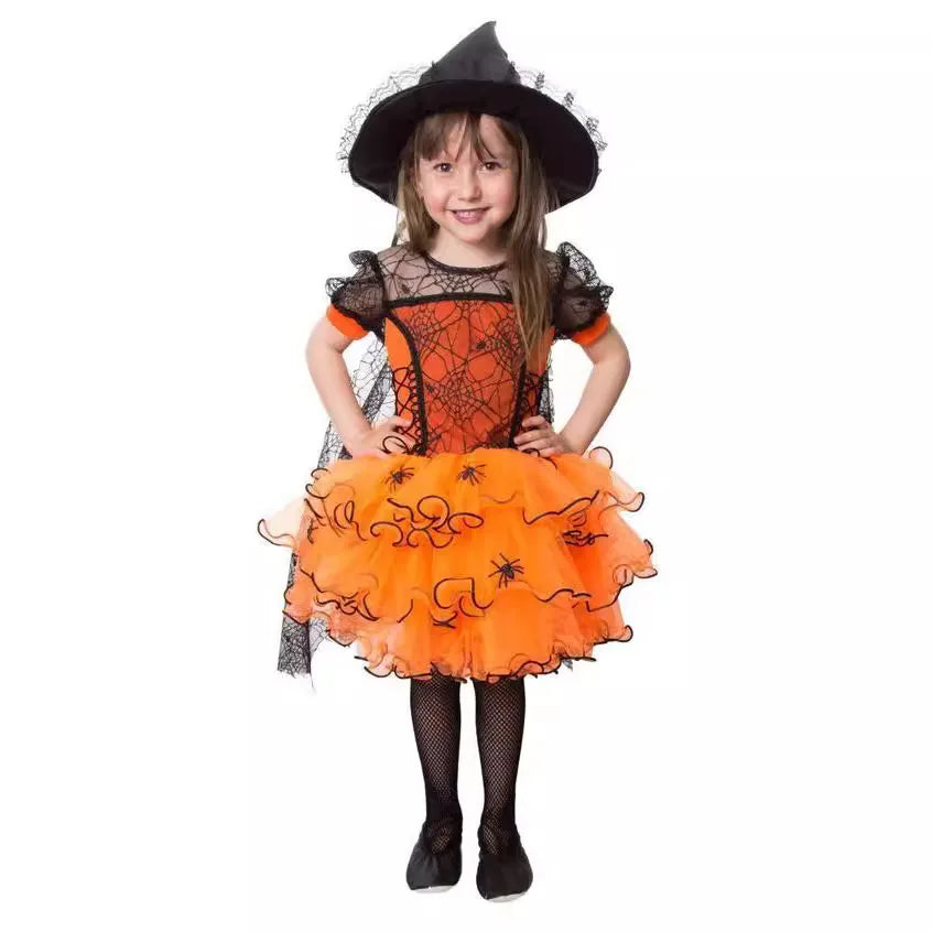Baby Halloween Costume Girls Princess Spider Mesh Dress Children Vampire Performance Elegant Clothes Witch Dresses 1-6 Y 4
