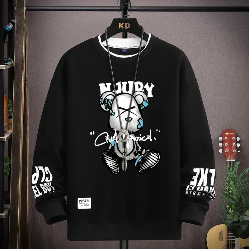 Cool Bear Print Men's Sweatshirt | Khaki O-Neck Long Sleeve T-Shirt | Autumn Fashion | Harajuku Design 4