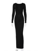 Elegant Long Sleeve Backless Solid Cuched Sexy Bodycon Maxi Prom Dress 6