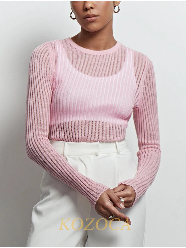 Kozoca-Fashion-White-Elegant-Striped-See-Through-Women-Tops-Outfits-Long-Sleeve-T-Shirts-Tees-Skinny