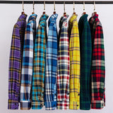 Autumn Thick Flannel Shirt Plaid Shirts Standard-Fit For Men Long Sleeve Pure Cotton Fashion Single Patch Pocket Design Young 3