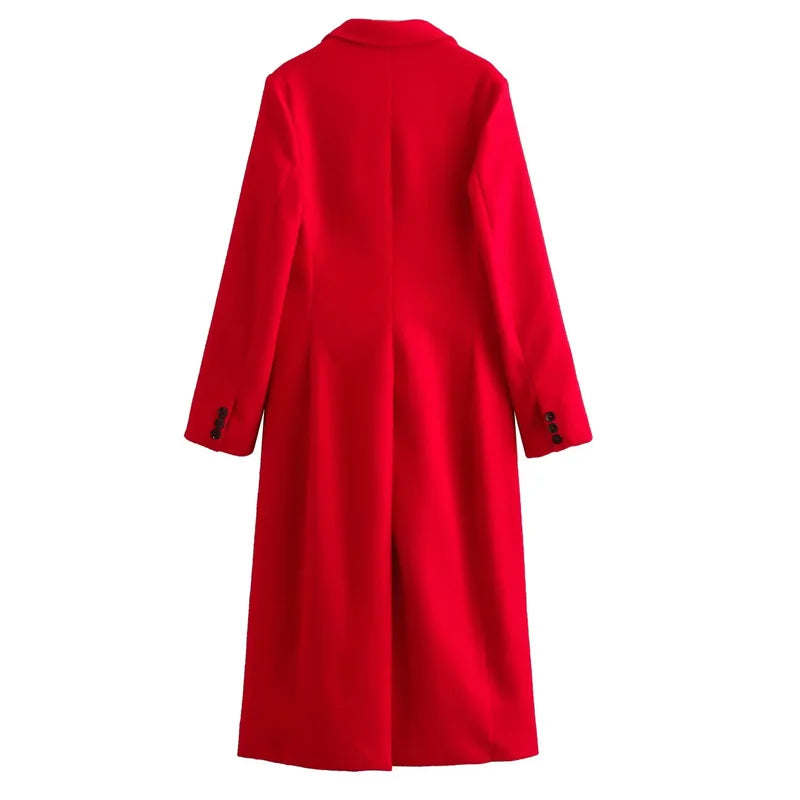HXAO Winter Coats Woman 2024 Red Long Coats For Women Autumn Faux Wool Coat Casual Long Sleeve Coat Elegant Women's Overcoat 5