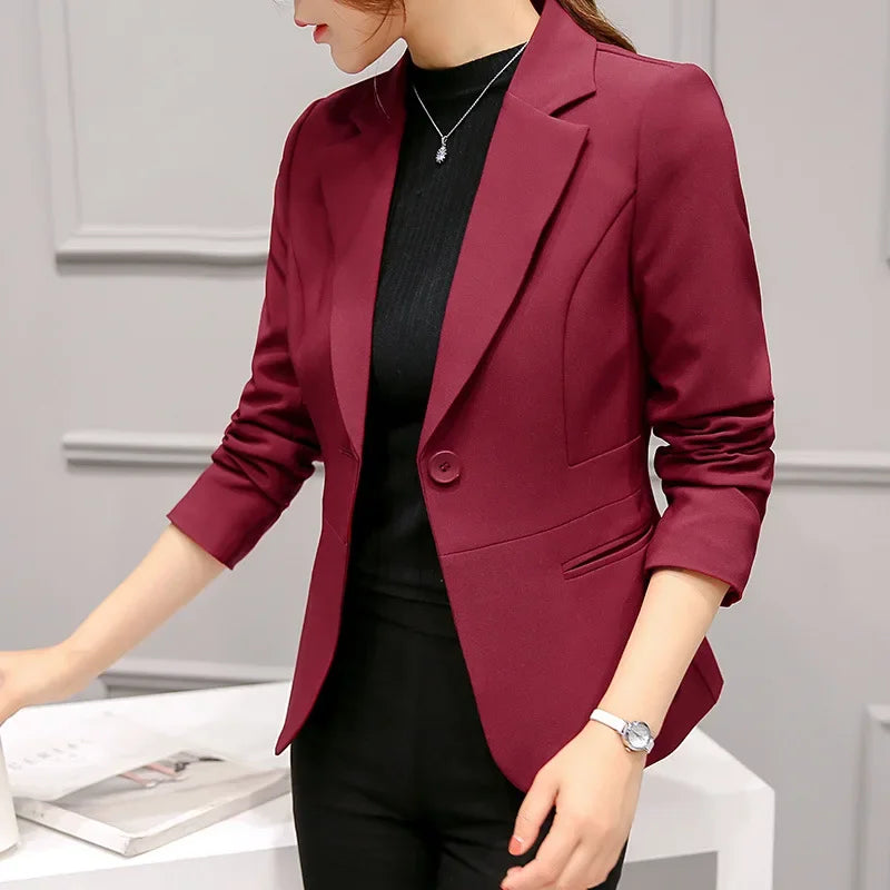 Black Women Blazer 2024 Formal Slim Blazers Lady Office Work Suit Pockets Jackets Coat Female Wine Notched Blazer Jackets Femme 10
