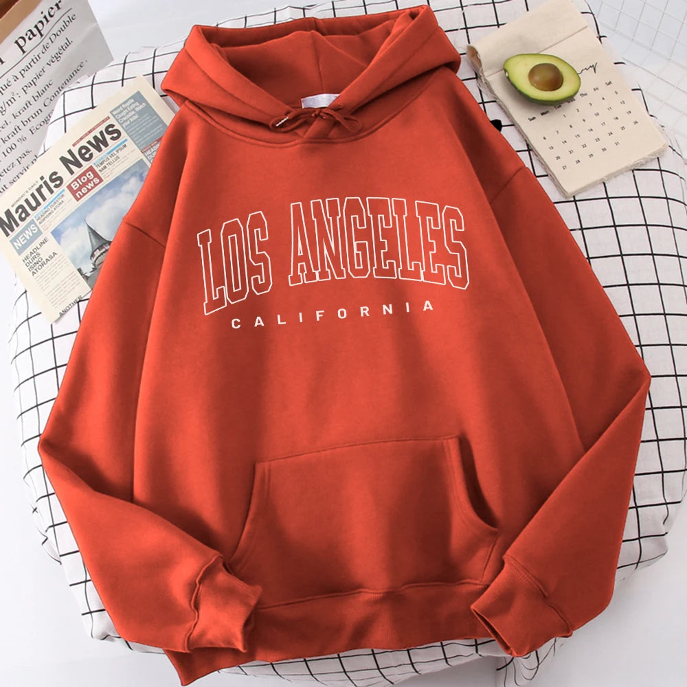 Los Angeles Letter Design Fleece Hoodie