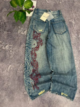 Y2K American New Pattern Embroidery Baggy Jeans Men High Street Vintage Hip Hop Fashion Casual Joker Couple Wide-leg Pants 2