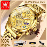 Men's Watches Top Brand Luxury Original Waterproof Quartz Watch for Man Gold Skeleton Style 24 Hour Day Night New