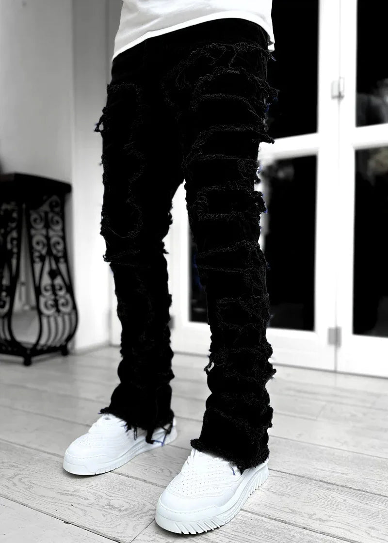 Men’s Slim Fit Patchwork Distressed Jeans