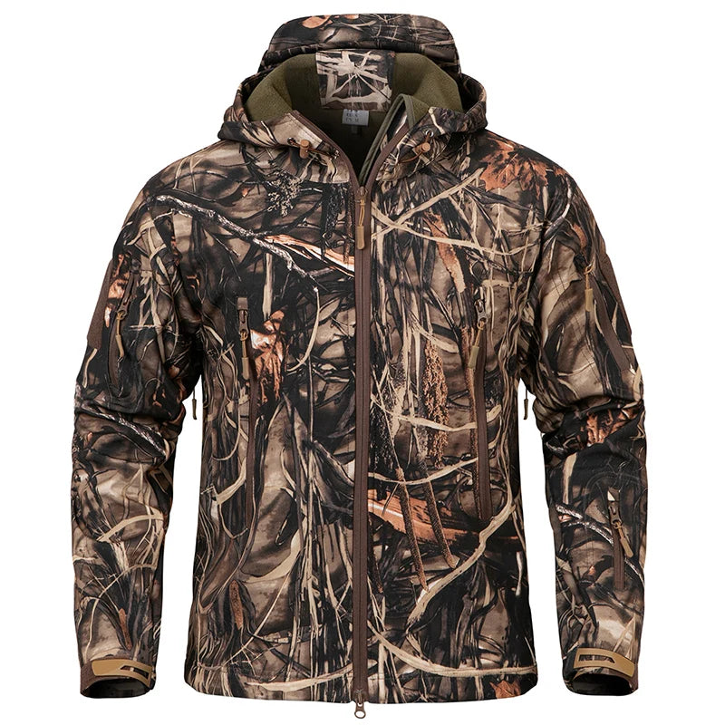 Men's Silent Soft Shell Camouflage Tactical Jacket Waterproof Warm Fleece Hunting Jackets Outdoor Hiking Fishing Hooded Coat 3
