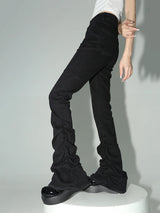 REDDACHiC Black Ruched Flare Jeans Women Solid Stretch Bootcut Stacked Pants High Rise Trousers Harajuku Goth Grunge Y2k Clothes 5