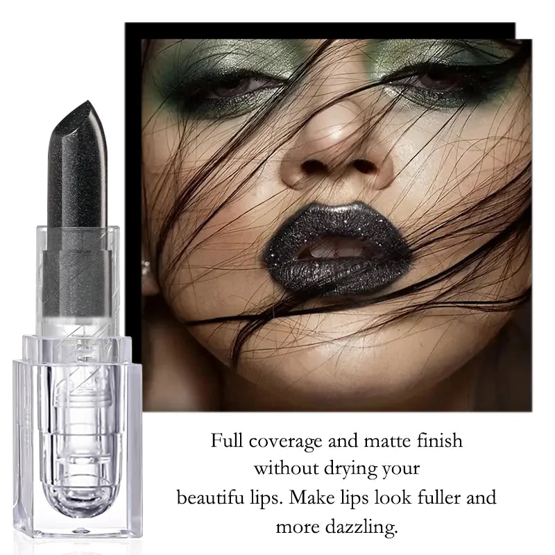 Waterproof Glitter Lipstick Sexy Black Lip Gloss Shiny Lip Tint  Cosmetics Halloween Lips Makeup 4
