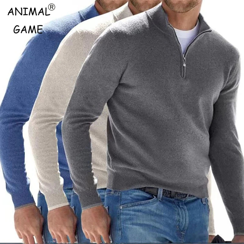 Autumn Men's Sweatwear Warm Pullover Solid Color Half Zipper Casual Sweater Slim V-neck Long Sleeve Men's Sweatshirts TheFashionFever