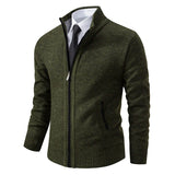 New Jersey Men's Casual Sports Coat Solid Color Stand Collar Wweater Grab Fleece Warm Zipper Cardigan TheFashionFever 4