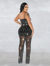 Women Club Outfits Spaghetti Strap Bodycon Jumpsuits Sparkly Rhinestone Romper Birthday Night Out One Piece Clubwear 2