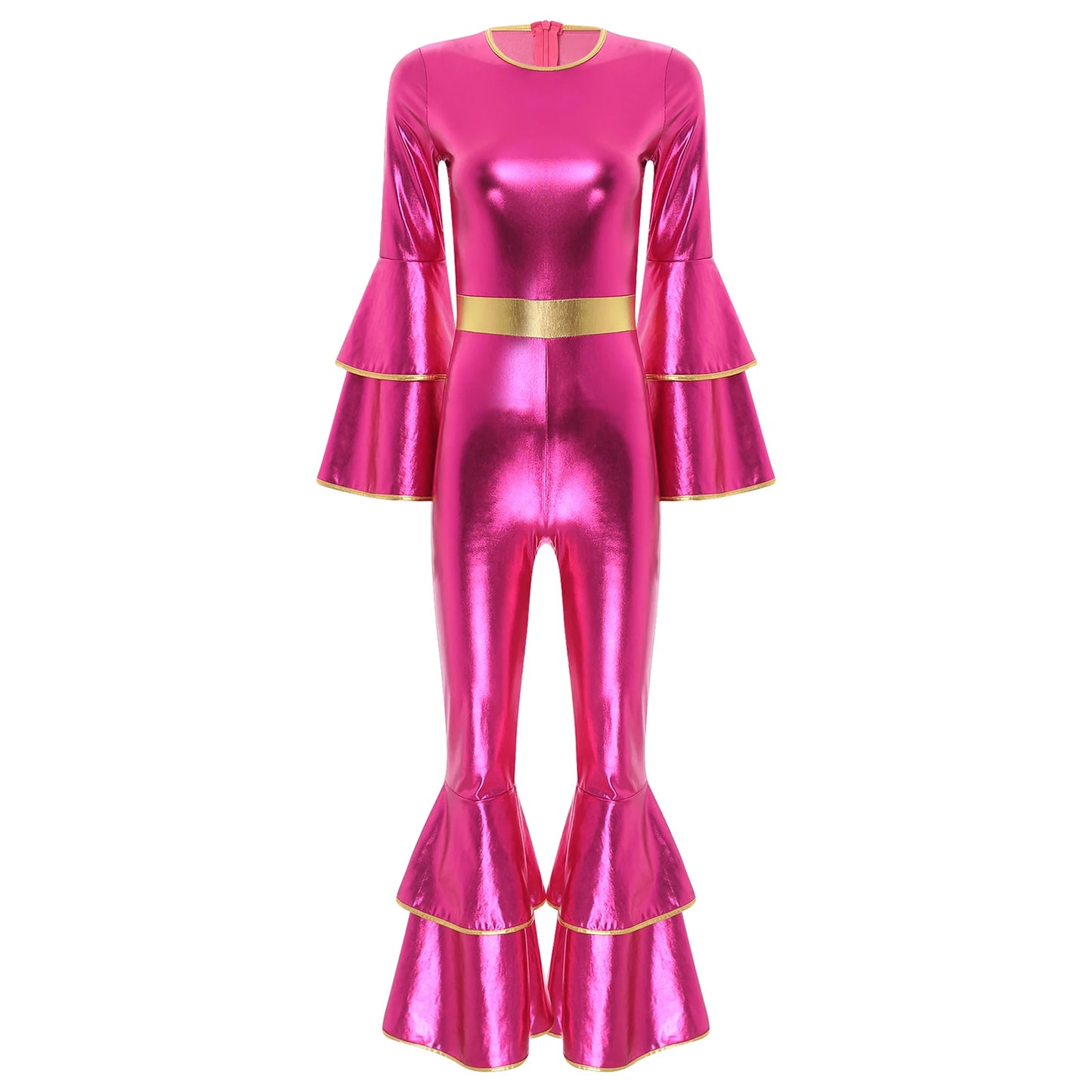 Women's 70s Disco Jumpsuit | Metallic Shiny Bell Bottom Jumpsuit | Halloween Costume, Rave Outfit 2