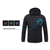 Men Winter Warm USB Heating Jackets Smart Thermostat Pure Color Hooded Heated Clothing Waterproof Warm Jackets 3