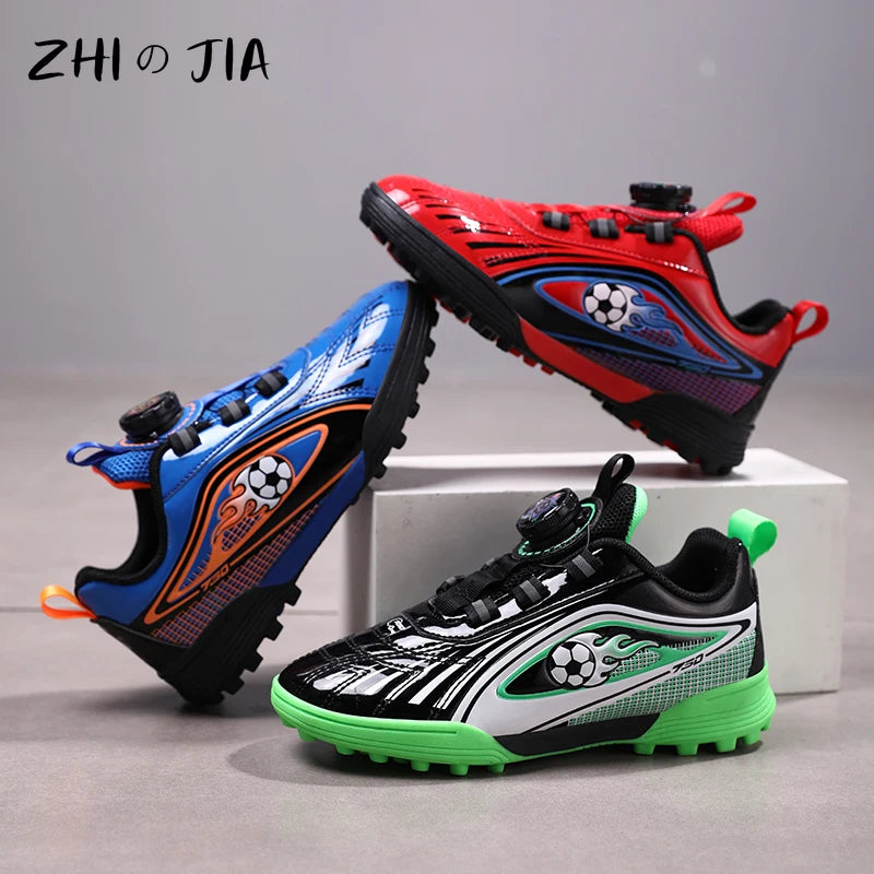 Children's Rotary Buckle Sneaker Boys Girls Professional Training Football Shoes Anti Slip Lightweight Fashion Football Footwear 4