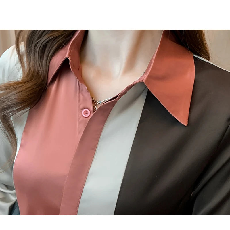 Fashion Elegant Long Sleeve Office Shirt Spring Vintage Stripe Satin Women Blouse 2025 Autumn Button Casual Loose Tops Clothing 6