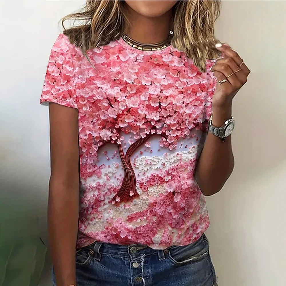 3D Floral Print Summer Tee