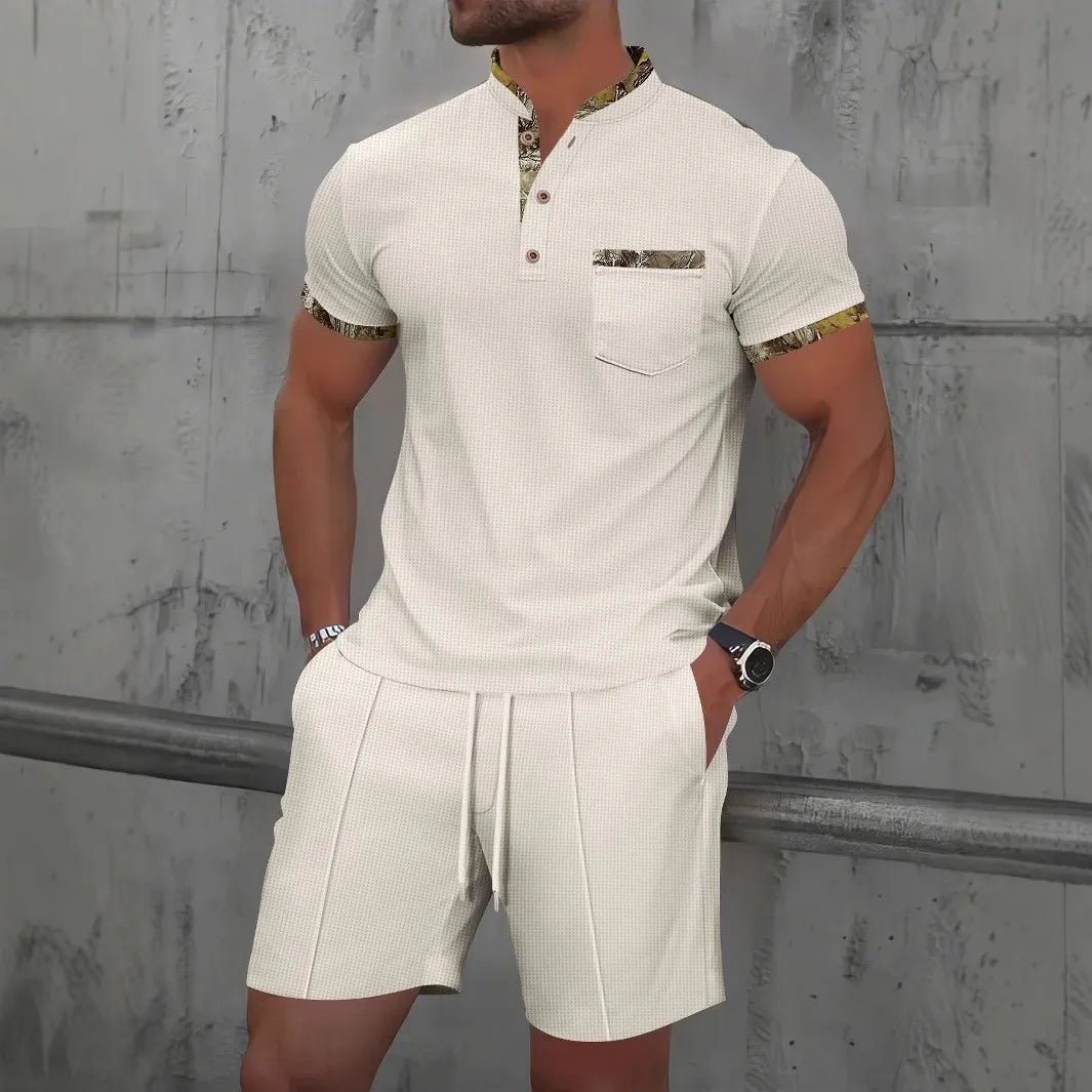 Men’s Summer Waffle-Knit Zip Lapel Set