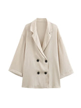 2024 Autumn Women Casual Blazer Coat Pants Set Long Sleeve Double Breasted Blazer + Wide Leg Trousers Lady Office Outfit 3