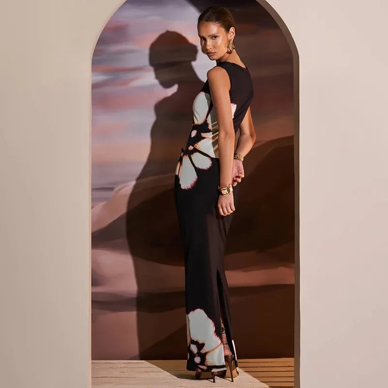 Black Dresses Women Summer New O-Neck Sleeveless Sexy Clubwear Hollow Out Dress 3