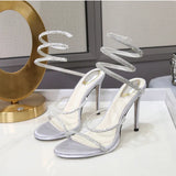 Elegant Snake Twine Around Crystal High Heel Sandals | Women Summer Fashion