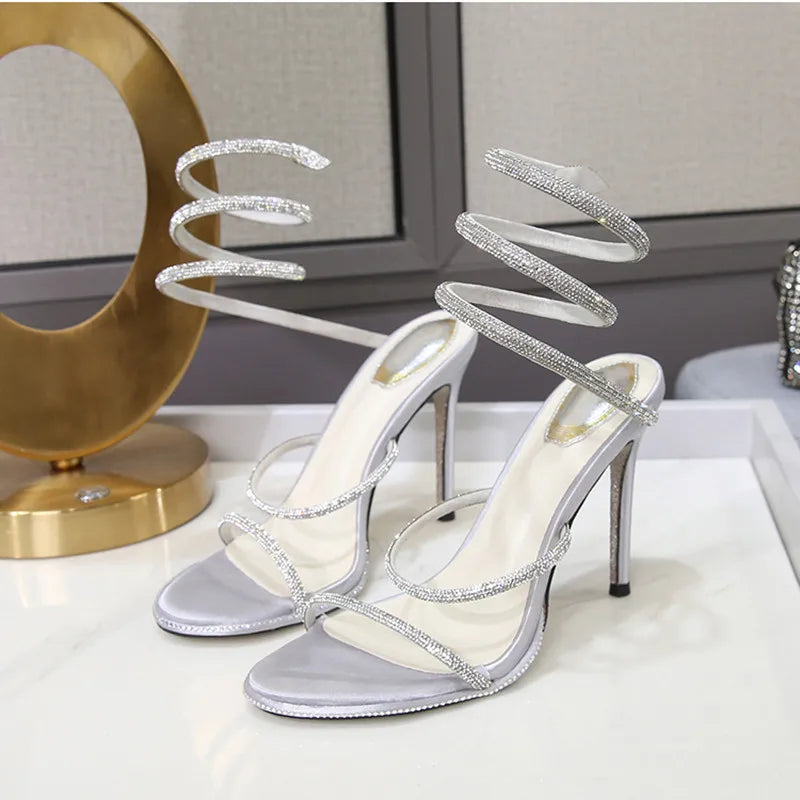 Elegant Snake Twine Around Crystal High Heel Sandals | Women Summer Fashion