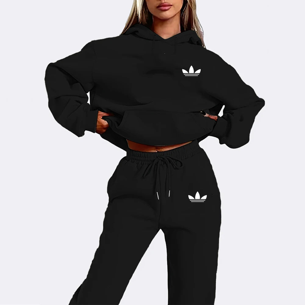 Letter Printed Women Hoodie set Street Hip Hop Clothing Casual Female 2pcs Clothing Plush sweatshirt Perfect for Outdoor 2