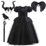 Girls' Dark Forest Queen Cosplay Dress with Wings
