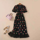 French Style Strawberry Two-Tone V-Neck Gown