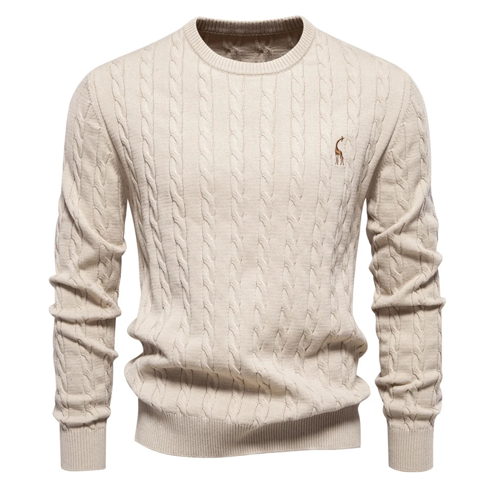 Men's Giraffe Embroidery Cotton Sweater