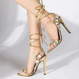 Glamorous Gold Ankle Strap Sandals for Women | Crystal Embellished Party Heels 2