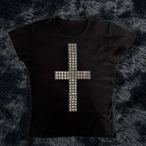Y2K Vintage Cross Baby Tee | 90s Streetwear Aesthetic