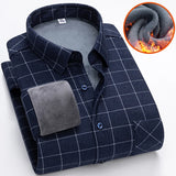 Men's Autumn Winter Thick Fleece Plaid Shirt - Warm Long Sleeve Business Casual 5