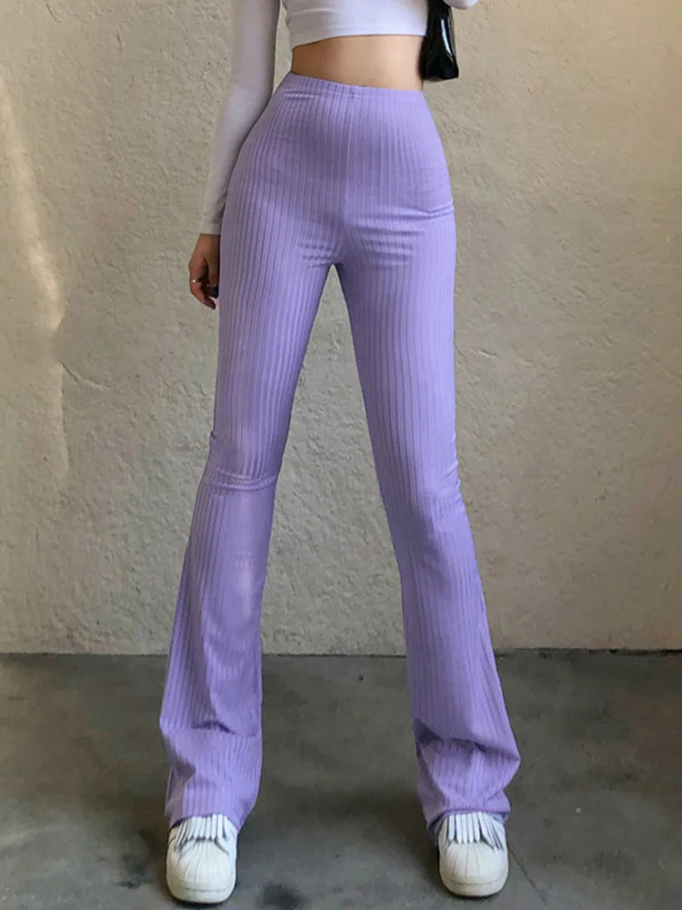 Solid Hot Y2k Woman Pants E Girl Aesthetic Fashion Streetwear Women Clothes Slim High Waist Capris Sexy Bell Bottom Flare Tights 4