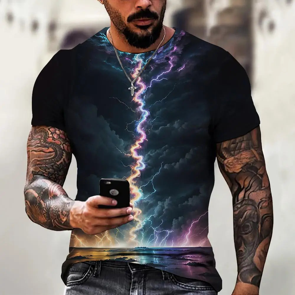 Men’s 3D Line Print Streetwear Tee