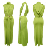 Women O-Neck High Split Ruched Stacked Bodycon Midi/Maxi Dress - Elegant Evening Party Dress 6