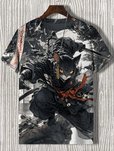 3D Printed Samurai Cat T-Shirt | Japanese Inspired Men's Tee