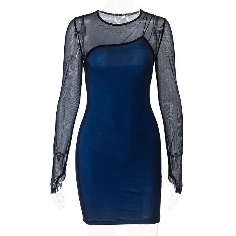 NEONBABIPINK Sexy Sheer Dresses for Women Fall 2023 Fashion Mesh Long Sleeve Bodycon Mini Dress Club Outfits N33-CE17 6